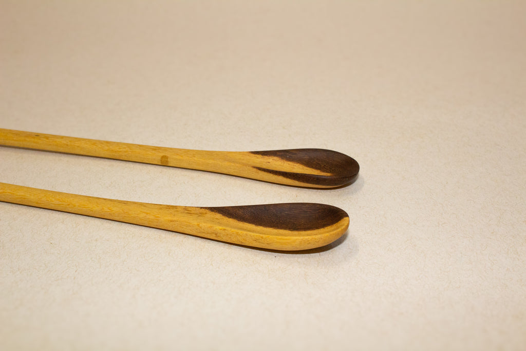 Juego de cucharas mezcladoras para bebidas de madera tropical