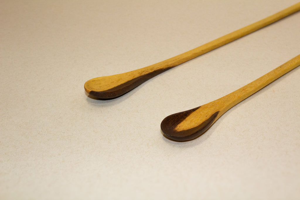 Juego de cucharas mezcladoras para bebidas de madera tropical
