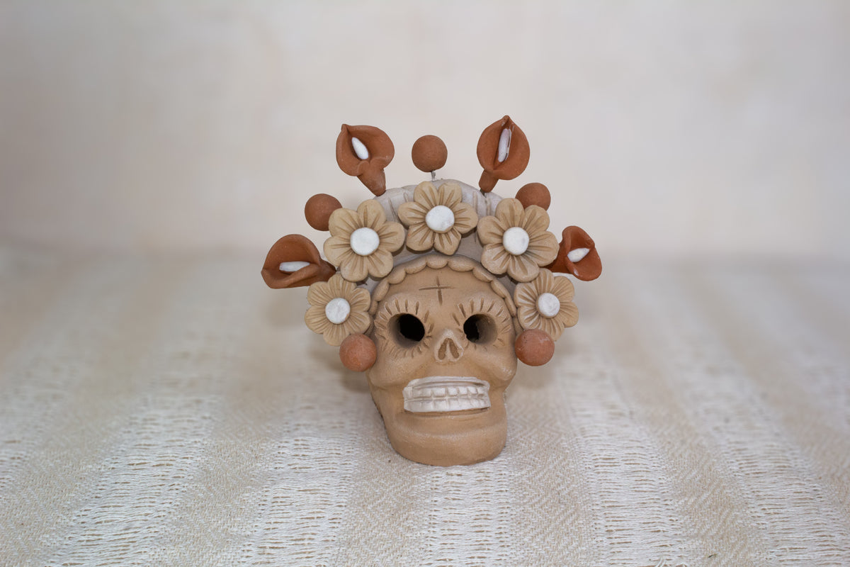 Cráneo catrina alcatraz de barro pastillaje