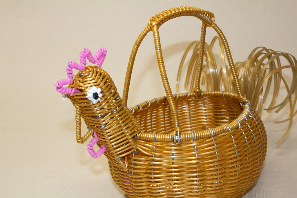 Gallina chica para huevos tejida de plástico reciclado