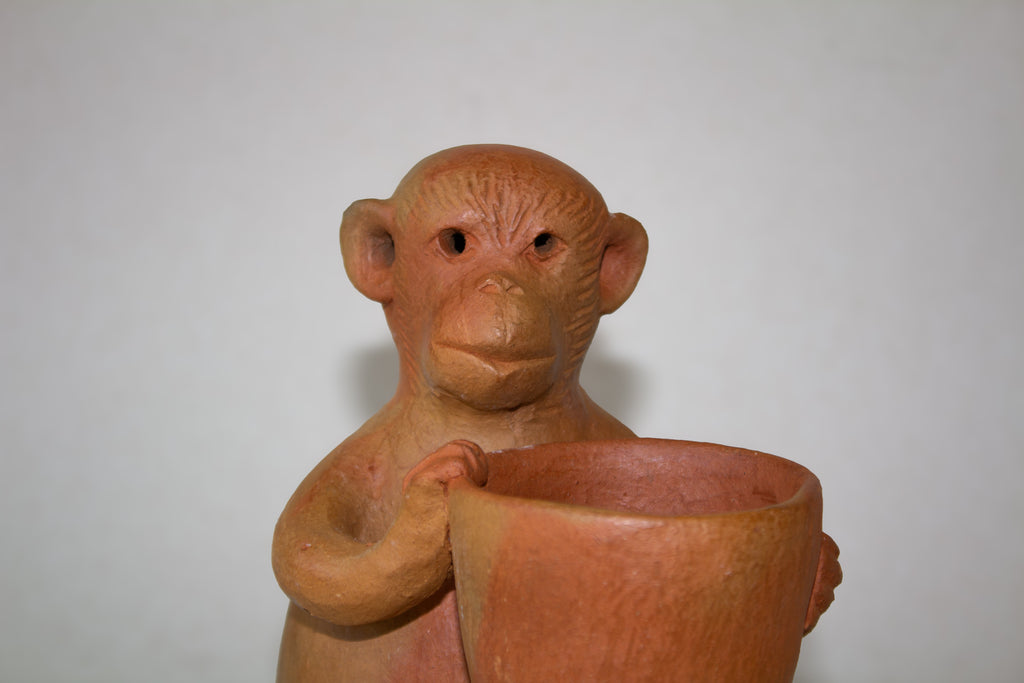 Juego de changos con macetas de barro naranja