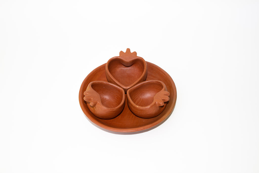 Juego de mezcaleros corazón de barro rojo