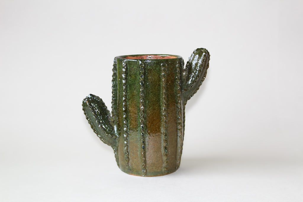 Maceta cactus de barro vidriado