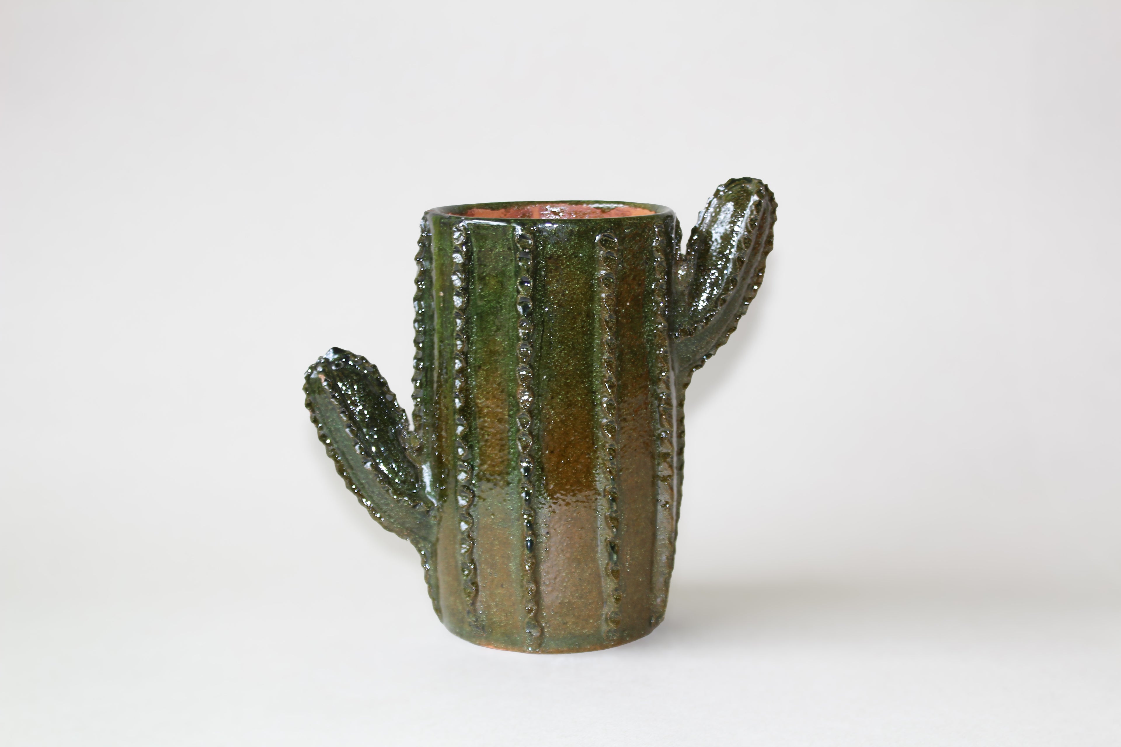 Maceta cactus de barro vidriado