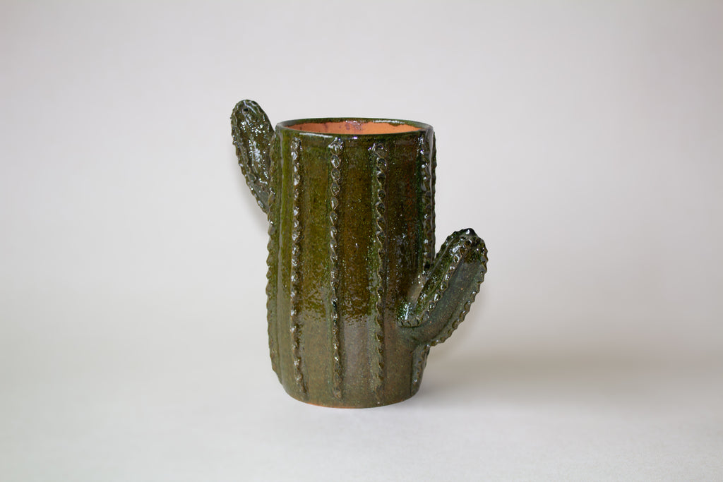 Maceta cactus de barro vidriado