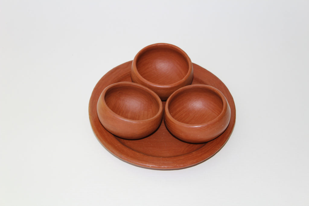 Juego de mezcaleros redondos de barro rojo