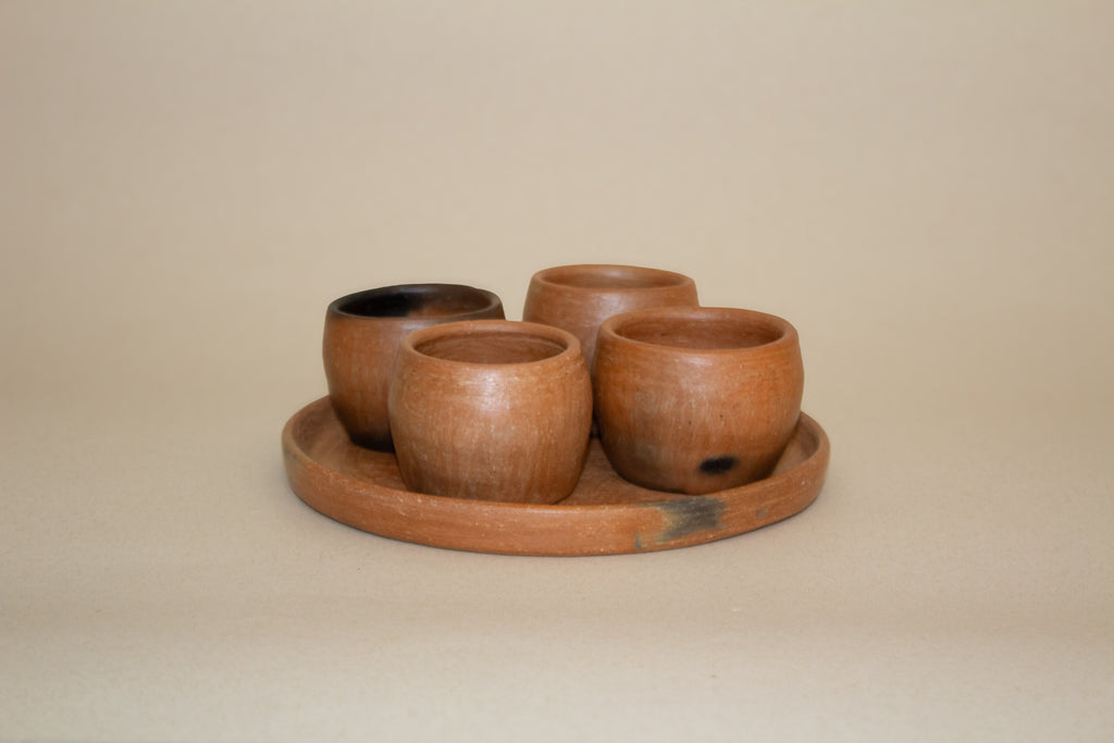 Juego de mezcaleros de barro mixe