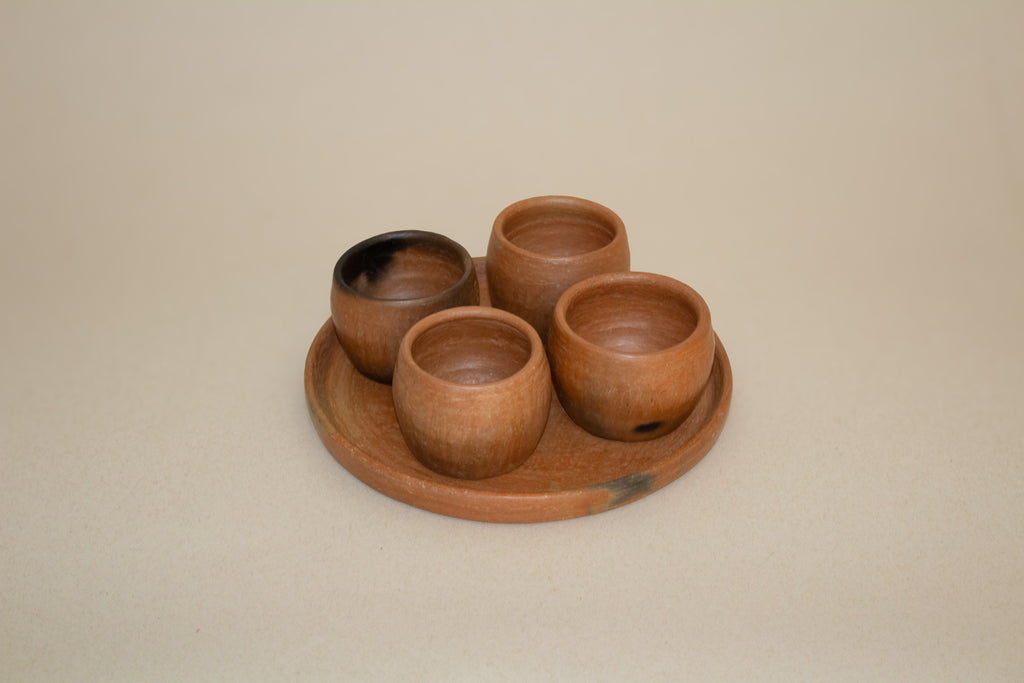 Juego de mezcaleros de barro mixe